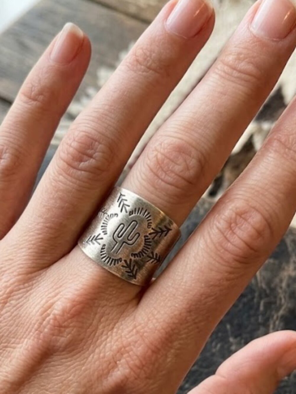 Sterling Silver Southwestern Style Wide Band Cactus Ring